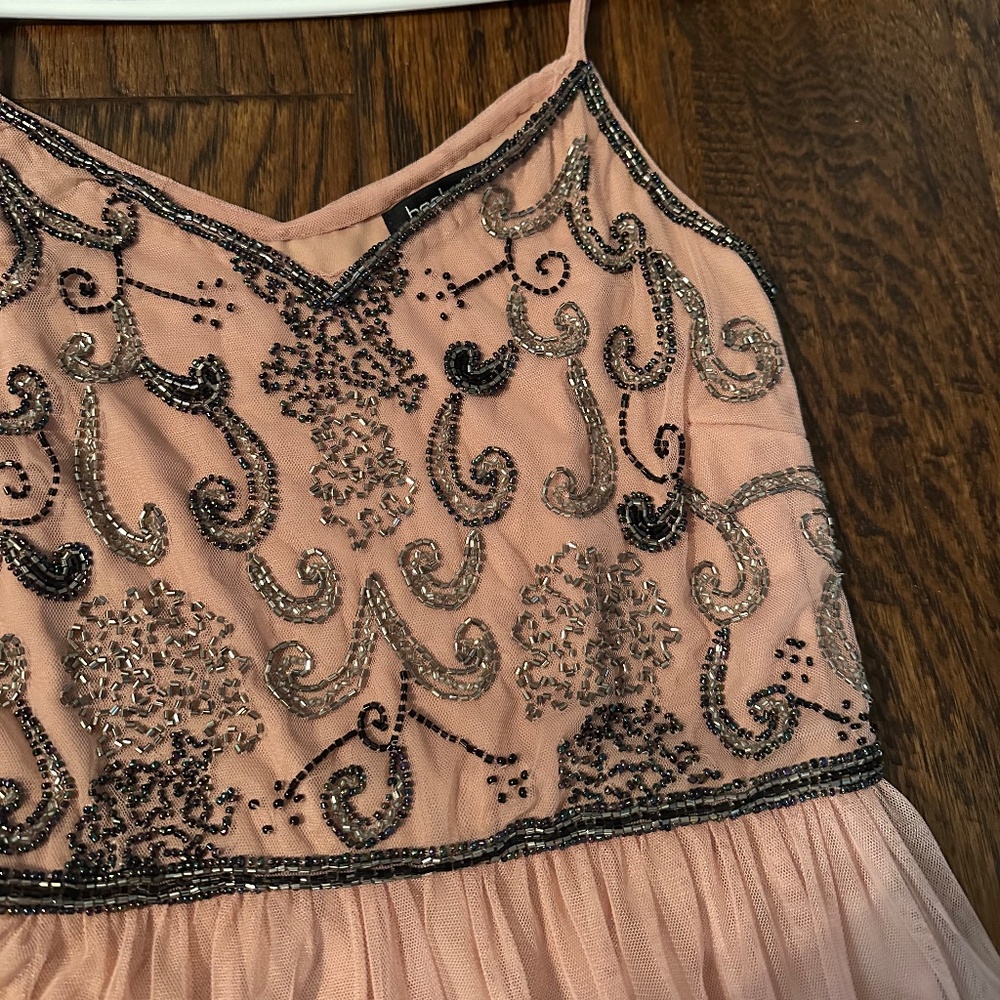 Beaded pink maxi tulle dress